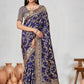 Rajwada Blue Woven Banarasi Silk Saree With Unstitched Blouse For Women