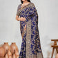 Rajwada Blue Woven Banarasi Silk Saree With Unstitched Blouse For Women