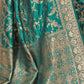 Rajwada Teal Woven Banarasi Silk Saree With unstitched Blouse For Women