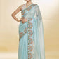 Rajwada Sky Blue Embroidered Organza Saree With Unstitched Blouse For Women