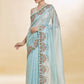 Rajwada Sky Blue Embroidered Organza Saree With Unstitched Blouse For Women