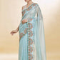 Rajwada Sky Blue Embroidered Organza Saree With Unstitched Blouse For Women