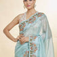 Rajwada Sky Blue Embroidered Organza Saree With Unstitched Blouse For Women