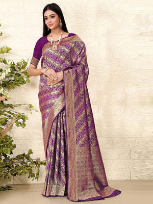 Rajwada Purple Woven Banarasi Silk Saree With unstitched Blouse For Women