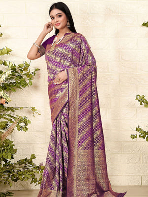 Rajwada Purple Woven Banarasi Silk Saree With unstitched Blouse For Women