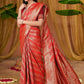 Rajwada Red Woven Banarasi Silk Saree With unstitched Blouse For Women