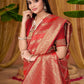 Rajwada Red Woven Banarasi Silk Saree With unstitched Blouse For Women