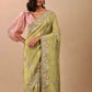 Rajwada Yellow Embroidered Chinnon Silk Saree With Unstitched Blouse For Women
