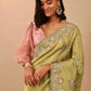 Rajwada Yellow Embroidered Chinnon Silk Saree With Unstitched Blouse For Women