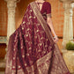 Rajwada Maroon Woven Banarasi Silk Saree With unstitched Blouse For Women
