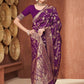Rajwada Purple Woven Banarasi Silk Saree With unstitched Blouse For Women