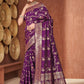 Rajwada Purple Woven Banarasi Silk Saree With unstitched Blouse For Women