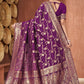 Rajwada Purple Woven Banarasi Silk Saree With unstitched Blouse For Women