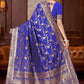 Rajwada Royal Blue Woven Banarasi Silk Saree With unstitched Blouse For Women