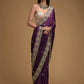 Rajwada Purple Embroidered Silk Blend Saree With Unstitched Blouse For Women