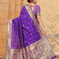Rajwada Purple Banarasi Woven Saree With Unstitched Blouse For Women