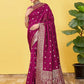 Rajwada Wine  Banarasi Woven Saree With Unstitched Blouse For Women