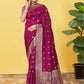 Rajwada Wine  Banarasi Woven Saree With Unstitched Blouse For Women