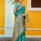 Rajwada Teal Banarasi Woven Saree With Unstitched Blouse For Women