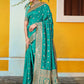 Rajwada Teal Banarasi Woven Saree With Unstitched Blouse For Women