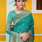 Rajwada Teal Banarasi Woven Saree With Unstitched Blouse For Women