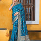 Rajwada Blue Banarasi Woven Saree With Unstitched Blouse For Women