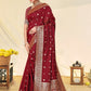 Rajwada Maroon Banarasi Woven Saree With Unstitched Blouse For Women
