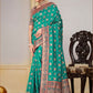 Rajwada Teal Woven Banarasi Silk Saree With unstitched Blouse For Women