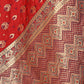 Rajwada Red Woven Banarasi Silk Saree With unstitched Blouse For Women