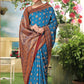 Rajwada Blue Woven Banarasi Silk Saree With Unstitched Blouse For Women