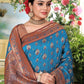 Rajwada Blue Woven Banarasi Silk Saree With Unstitched Blouse For Women