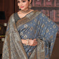 Rajwada Grey Woven Banarasi Silk Saree With Unstitched Blouse For Women