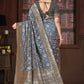 Rajwada Grey Woven Banarasi Silk Saree With Unstitched Blouse For Women