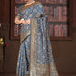 Rajwada Grey Woven Banarasi Silk Saree With Unstitched Blouse For Women