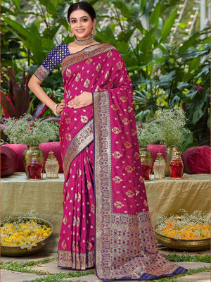 Rajwada Purple Woven Banarasi Silk Saree With Unstitched Blouse For Women
