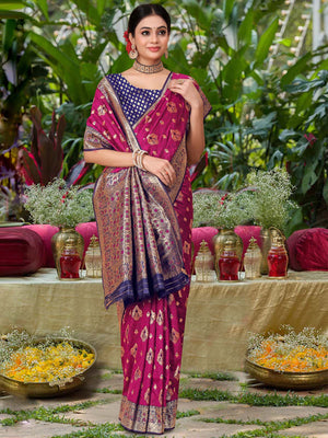 Rajwada Purple Woven Banarasi Silk Saree With Unstitched Blouse For Women