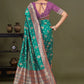 Rajwada Teal Woven Banarasi Silk Saree With Unstitched Blouse For Women