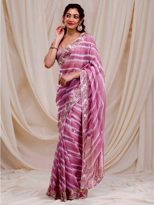 Rajwada Mauve Embroidered Georgette Saree With Unstitched Blouse For Women