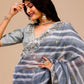 Rajwada Grey Embroidered Georgette Saree With Unstitched Blouse For Women