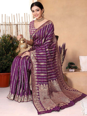 Rajwada Purple Woven Banarasi Silk Saree With Unstitched Blouse For Women