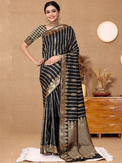 Rajwada Black Woven Banarasi Silk Saree With Unstitched Blouse For Women