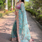 Rajwada Sea Green Embroidered Net Saree With Unstitched Blouse For Women