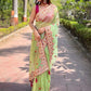 Rajwada Green Embroidered Net Saree With Unstitched Blouse For Women