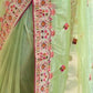 Rajwada Green Embroidered Net Saree With Unstitched Blouse For Women