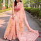 Rajwada Peach Embroidered Net Saree With Unstitched Blouse For Women