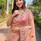 Rajwada Peach Embroidered Net Saree With Unstitched Blouse For Women