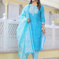 Rajwada Blue Printed Cotton Stitched Kurta Set For Women