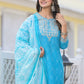 Rajwada Blue Printed Cotton Stitched Kurta Set For Women