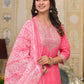 Rajwada Pink Printed Cotton Stitched Kurta Set For Women