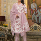 Rajwada White and Pink Printed Cotton Stitched Kurta Set For Women